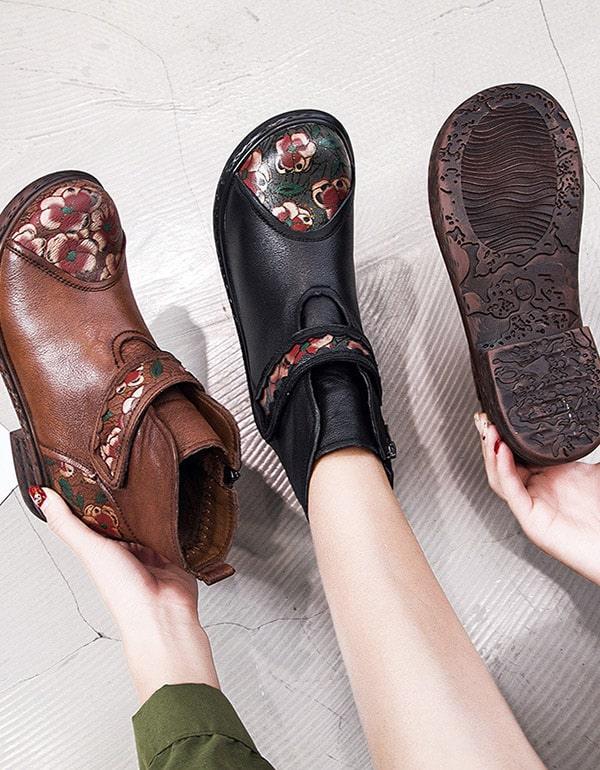 Vintage Painted Velcro Ethnic Winter Boots - ZYLIRA
