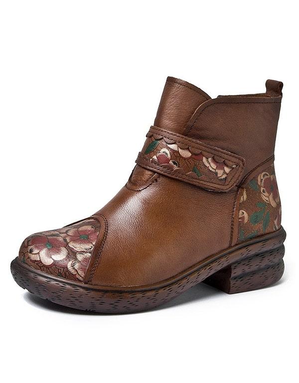 Vintage Painted Velcro Ethnic Winter Boots - ZYLIRA