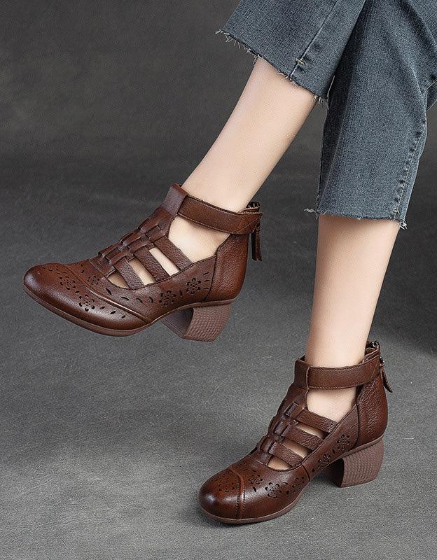 Vintage Strappy Chunky Heel Sandals - ZYLIRA