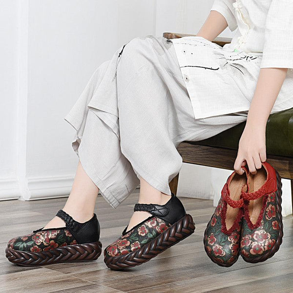 Vintage Autumn Leather Platform Comfortable Ethnic Sandlas - ZYLIRA