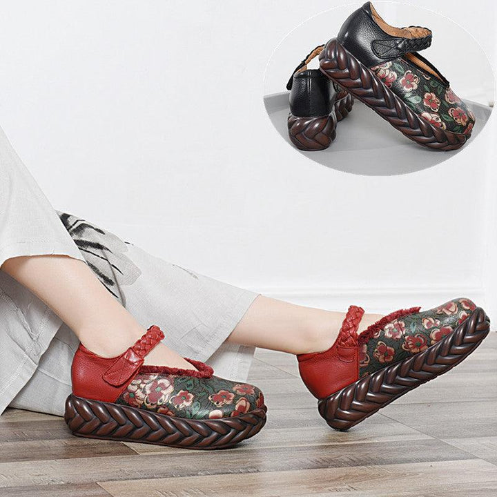 Vintage Autumn Leather Platform Comfortable Ethnic Sandlas - ZYLIRA