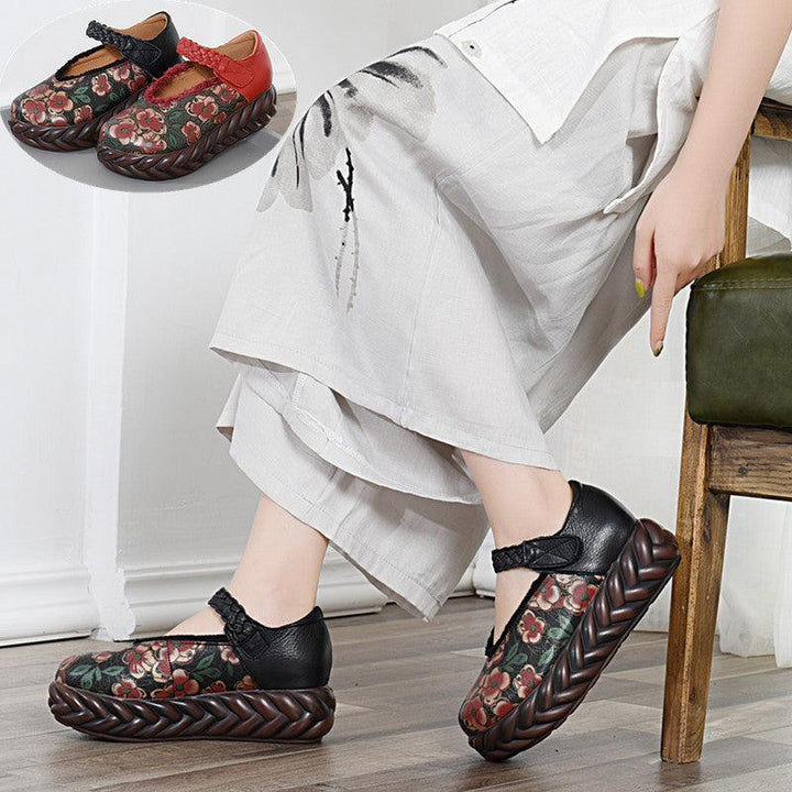 Vintage Autumn Leather Platform Comfortable Ethnic Sandlas - ZYLIRA