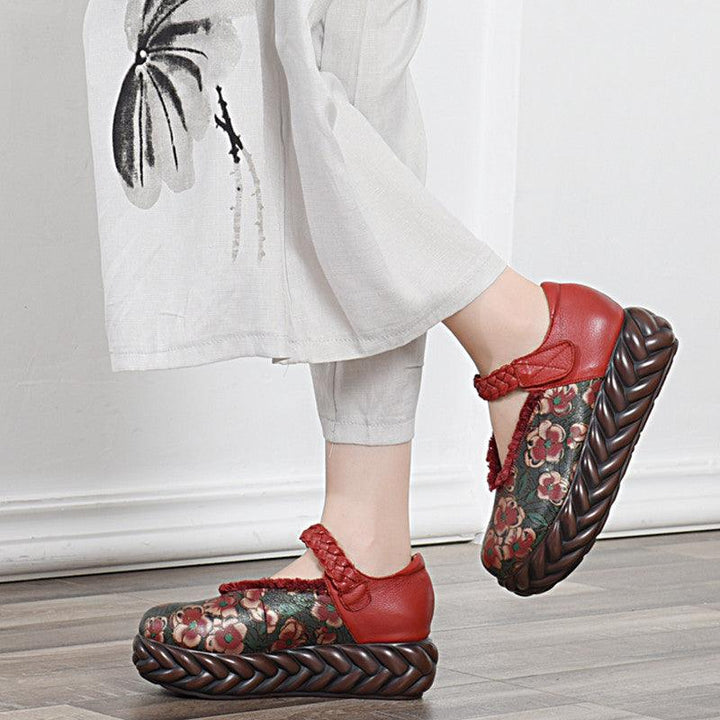 Vintage Autumn Leather Platform Comfortable Ethnic Sandlas - ZYLIRA