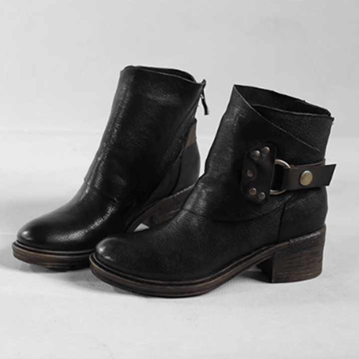 Vintage Distressed Belt Buckle Ankle Boots Women | Gift Shoes - ZYLIRA
