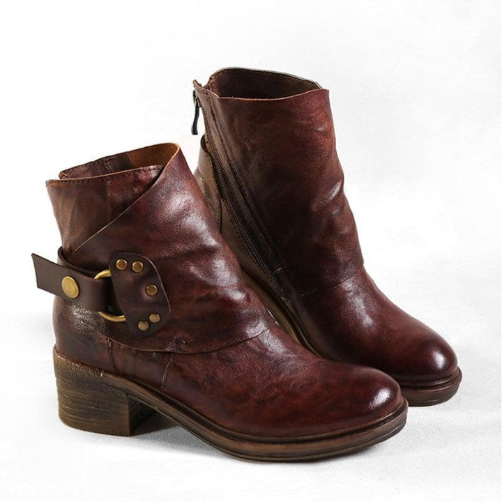 Vintage Distressed Belt Buckle Ankle Boots Women | Gift Shoes - ZYLIRA