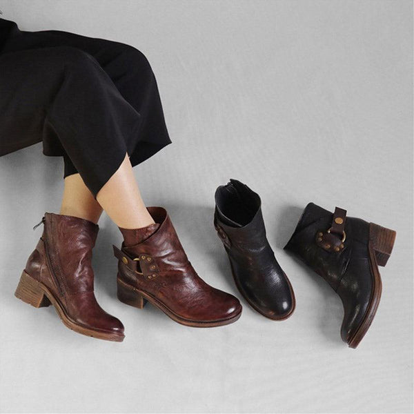 Vintage Distressed Belt Buckle Ankle Boots Women | Gift Shoes - ZYLIRA