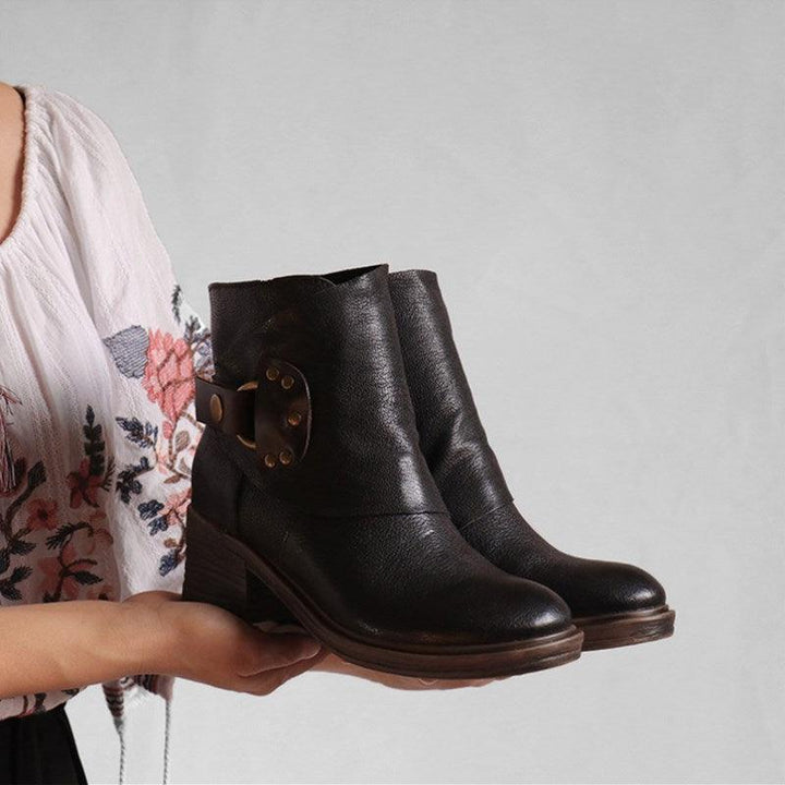 Vintage Distressed Belt Buckle Ankle Boots Women | Gift Shoes - ZYLIRA