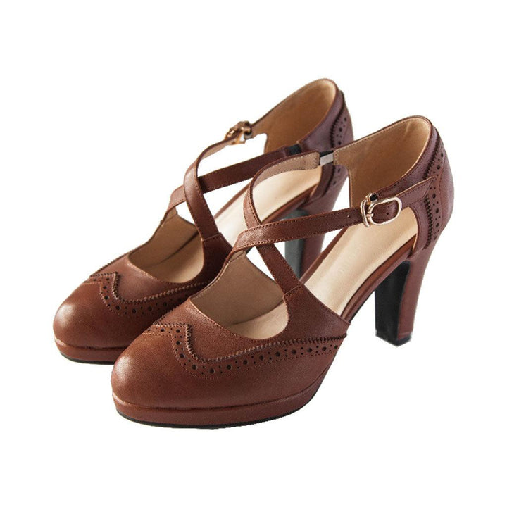 Vintage High-Heeled Cross-straps Mary Jane Shoes - ZYLIRA