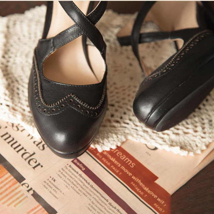 Vintage High-Heeled Cross-straps Mary Jane Shoes - ZYLIRA