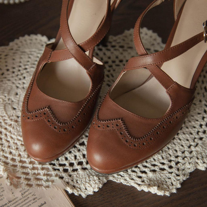 Vintage High-Heeled Cross-straps Mary Jane Shoes - ZYLIRA