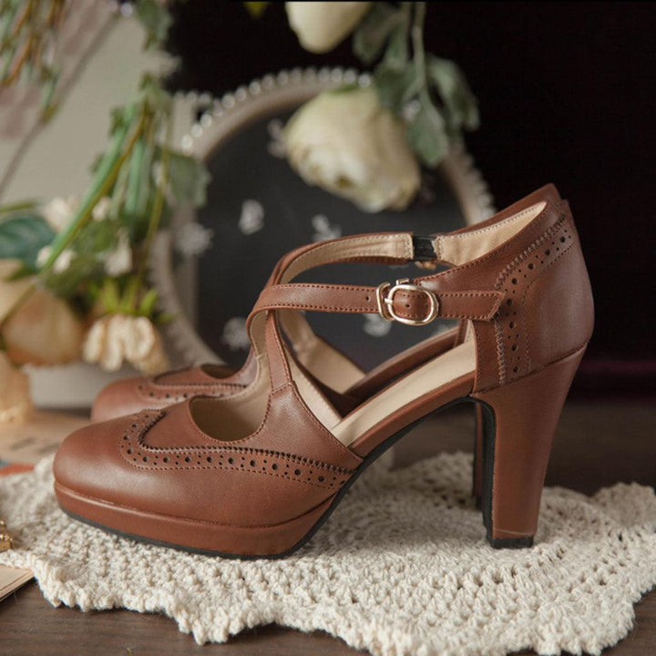 Vintage High-Heeled Cross-straps Mary Jane Shoes - ZYLIRA