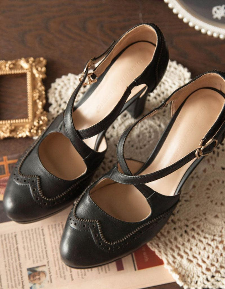 Vintage High-Heeled Cross-straps Mary Jane Shoes - ZYLIRA