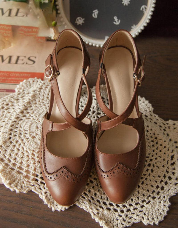 Vintage High-Heeled Cross-straps Mary Jane Shoes - ZYLIRA
