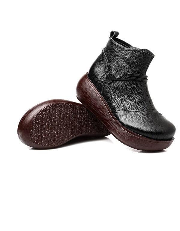 Waterproof Leather Retro Wedge Boots - ZYLIRA