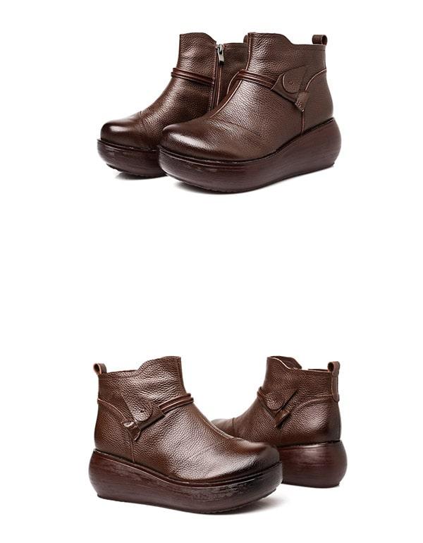 Waterproof Leather Retro Wedge Boots - ZYLIRA