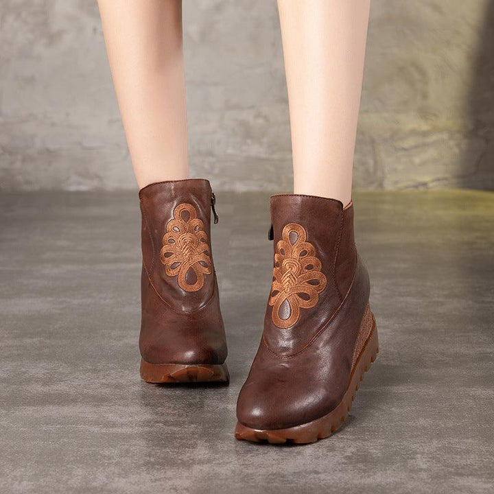 Handmade Retro Embroidery Wedge Boots - ZYLIRA