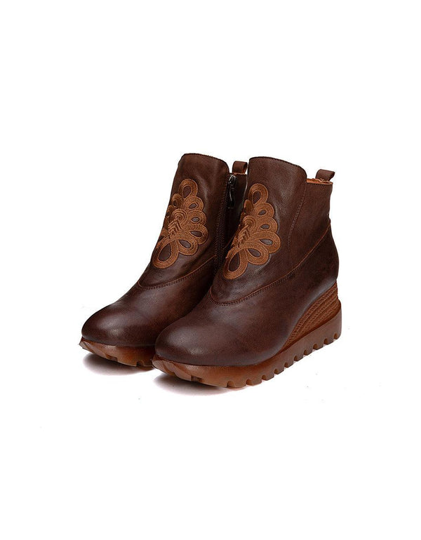 Handmade Retro Embroidery Wedge Boots - ZYLIRA