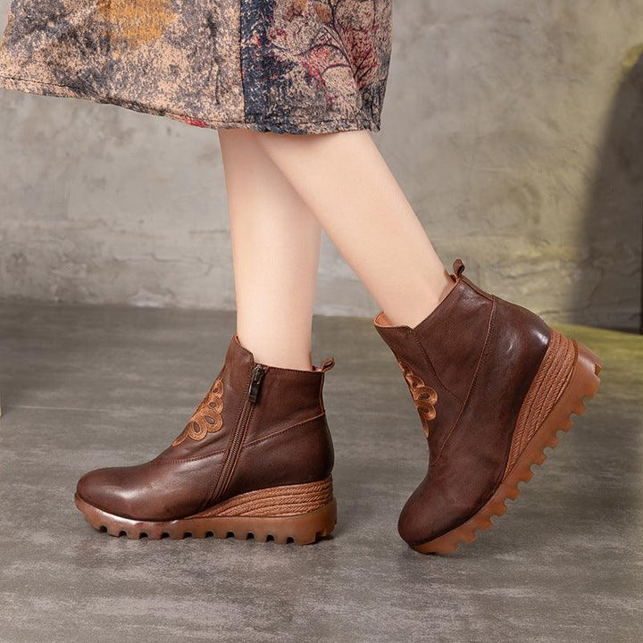 Handmade Retro Embroidery Wedge Boots - ZYLIRA