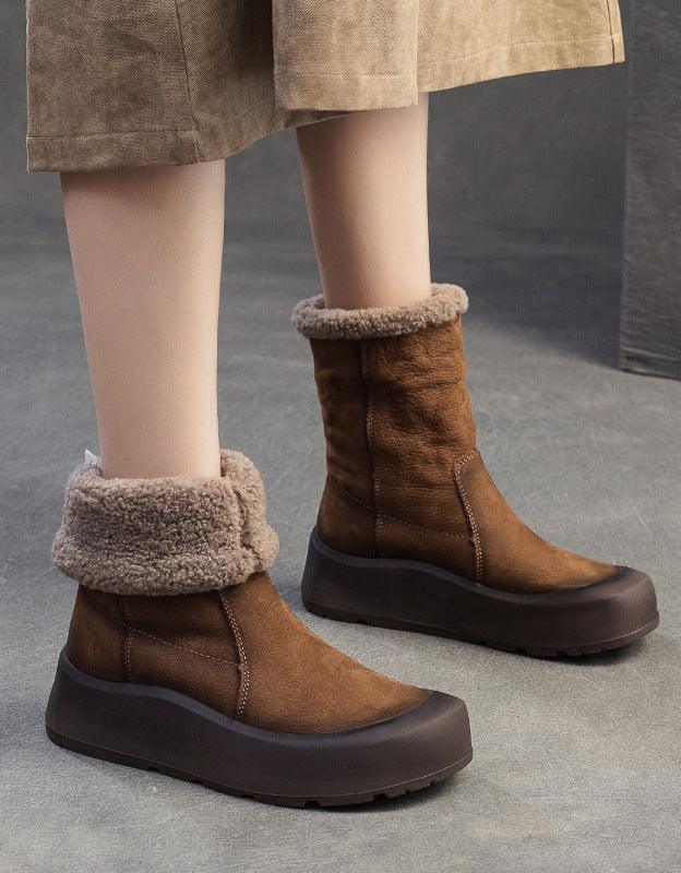 Handmade Wide Toe Box Suede Winter Snow Boots with Fur - ZYLIRA