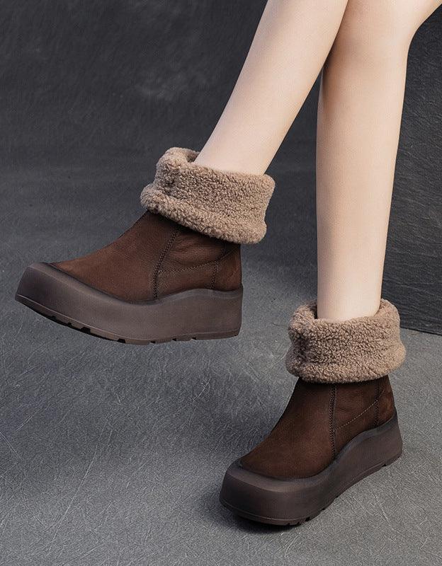 Handmade Wide Toe Box Suede Winter Snow Boots with Fur - ZYLIRA