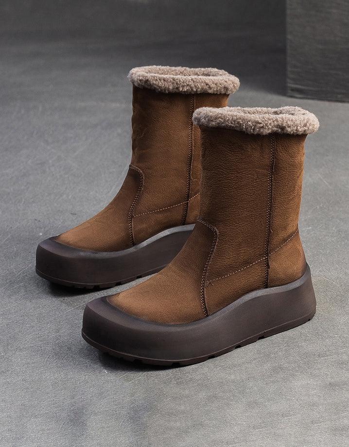 Handmade Wide Toe Box Suede Winter Snow Boots with Fur - ZYLIRA