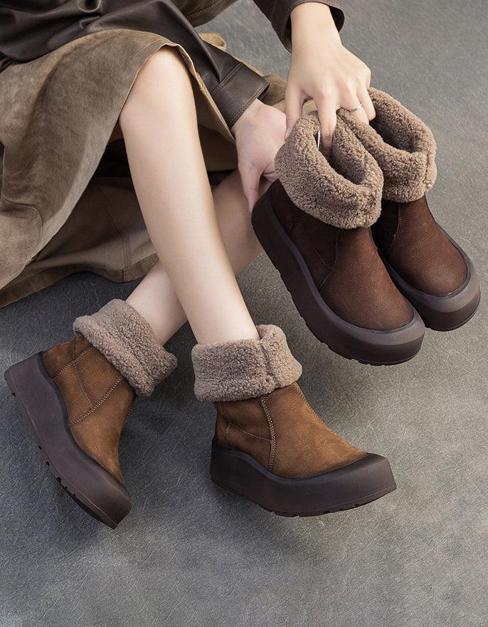 Handmade Wide Toe Box Suede Winter Snow Boots with Fur - ZYLIRA