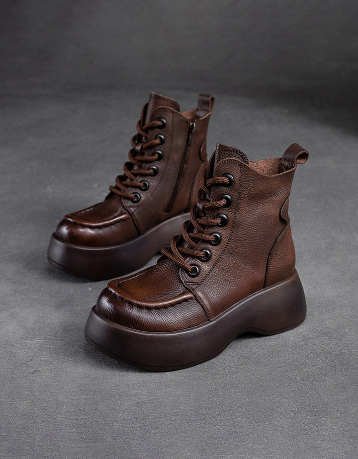 platform boots for women, handmade retro wide toe winter boots. zylira 