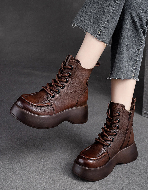 platform boots for women, handmade retro wide toe winter boots. zylira 