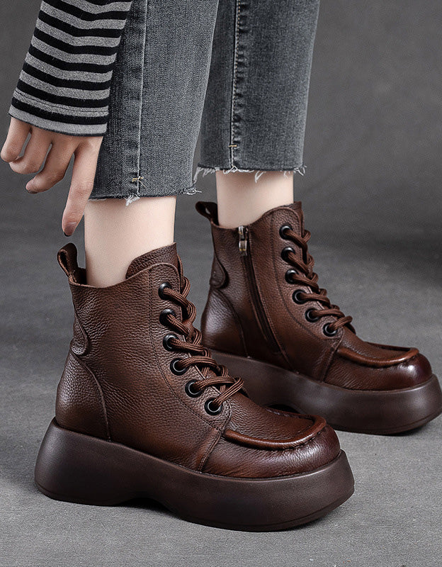 platform boots for women, handmade retro wide toe winter boots. zylira 