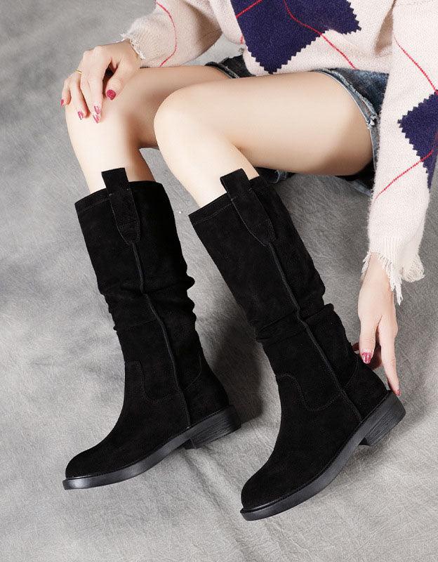 Winter Suede Mid Calf Long Leather Boots - ZYLIRA