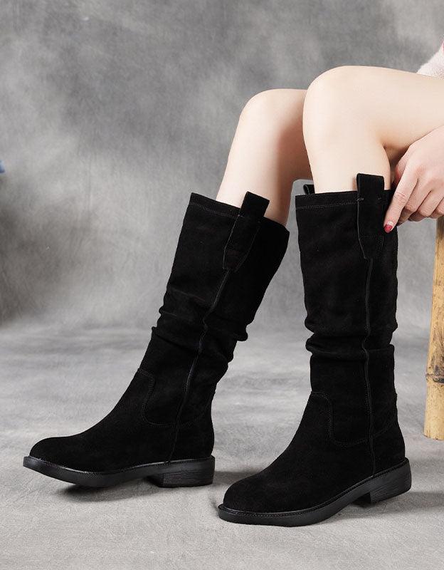 Winter Suede Mid Calf Long Leather Boots - ZYLIRA