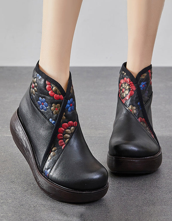 Bottes compensées rétro à imprimé floral et col en V pour l'hiver