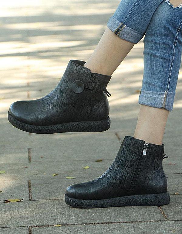 Winter Retro Leather Comfortable Velvet Boots - ZYLIRA