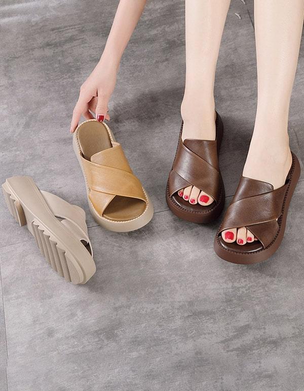 Women's Cross Strap Summer Wedge Slippers - ZYLIRA