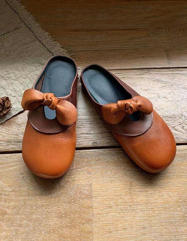 Women's Handmade Bowknot Soft Leather Slides - ZYLIRA