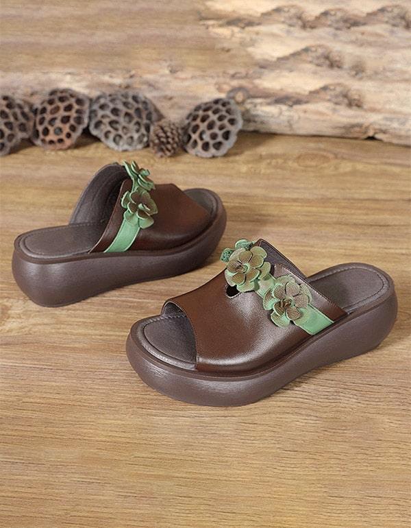 Women's Handmade Flower Retro Wedge Slides 35-44 - ZYLIRA