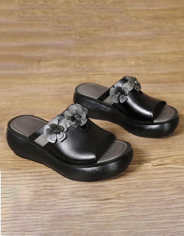 Women's Handmade Flower Retro Wedge Slides 35-44 - ZYLIRA