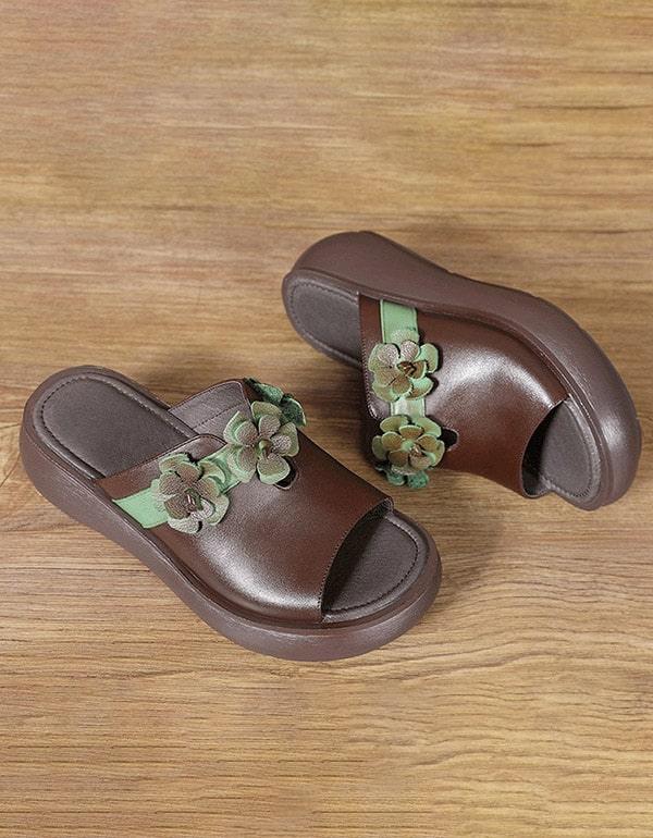 Women's Handmade Flower Retro Wedge Slides 35-44 - ZYLIRA