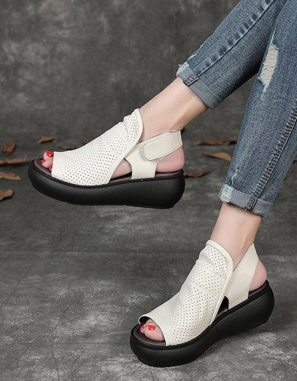 Women's Retro Hollow Wedge Sandals Slingback - ZYLIRA