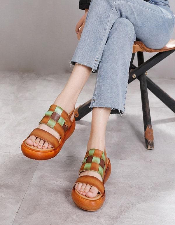 Women's Retro Woven Slingback Wedge Sandals - ZYLIRA