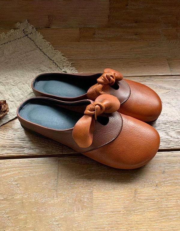 Women's Handmade Bowknot Soft Leather Slides - ZYLIRA