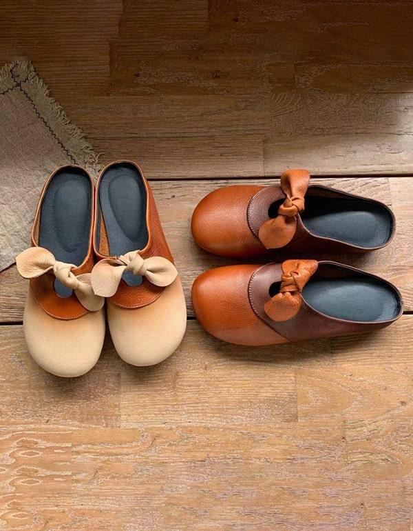 Women's Handmade Bowknot Soft Leather Slides - ZYLIRA