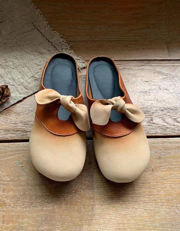 Women's Handmade Bowknot Soft Leather Slides - ZYLIRA