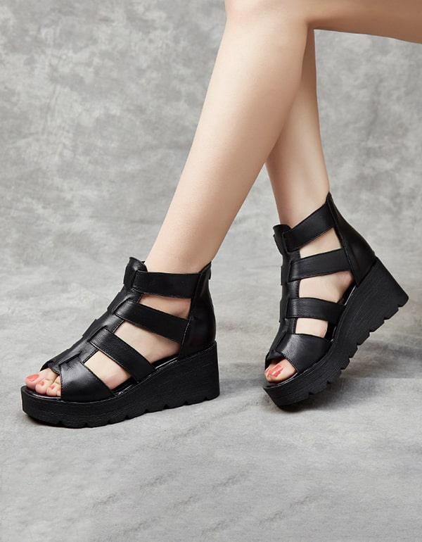 Women's Straps Rome Retro Wedge Sandals - ZYLIRA