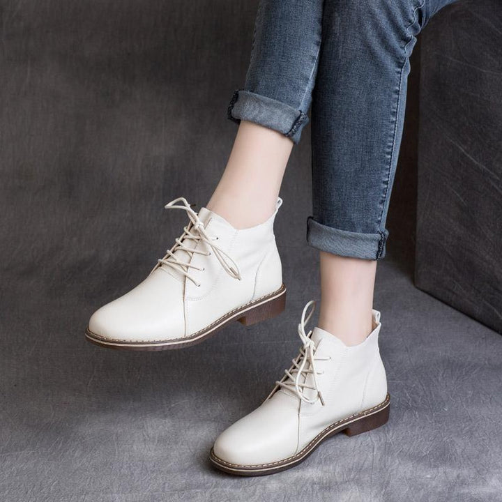 Pointed Toe Lace-up Retro Flat Boots - ZYLIRA