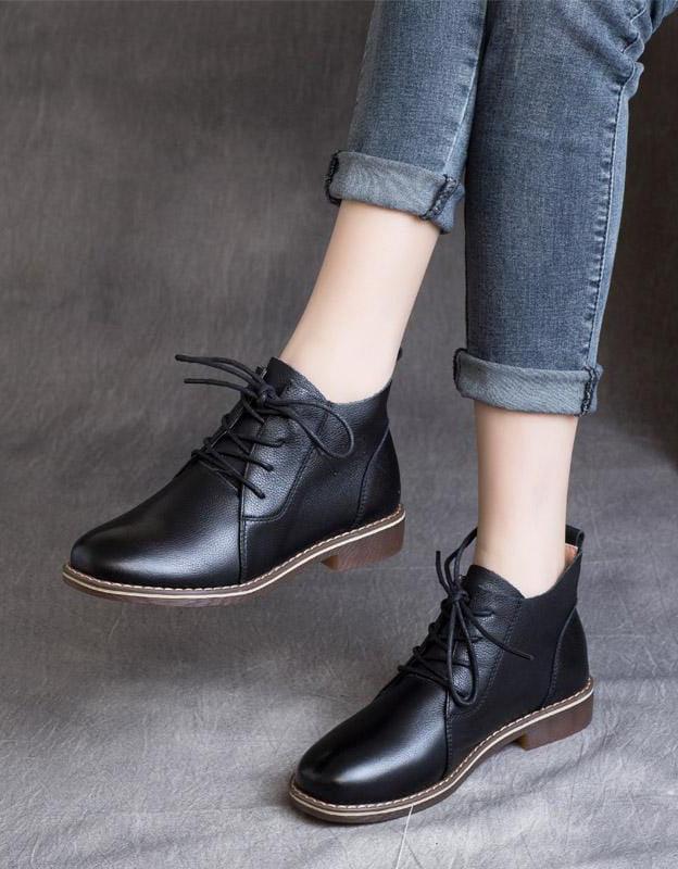 Pointed Toe Lace-up Retro Flat Boots - ZYLIRA
