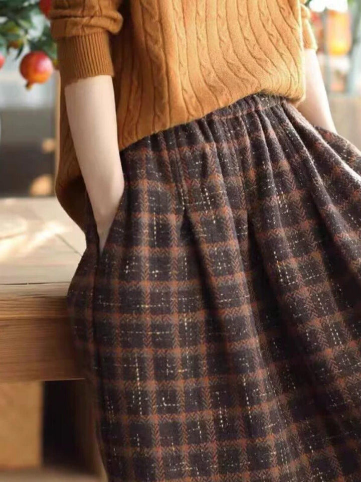 Autumn Casual Loose A-Line Plaid Skirt - ZYLIRA