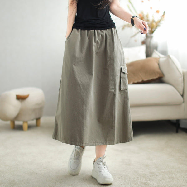 Autumn Casual Minimalist Cotton A-Line Skirt - ZYLIRA