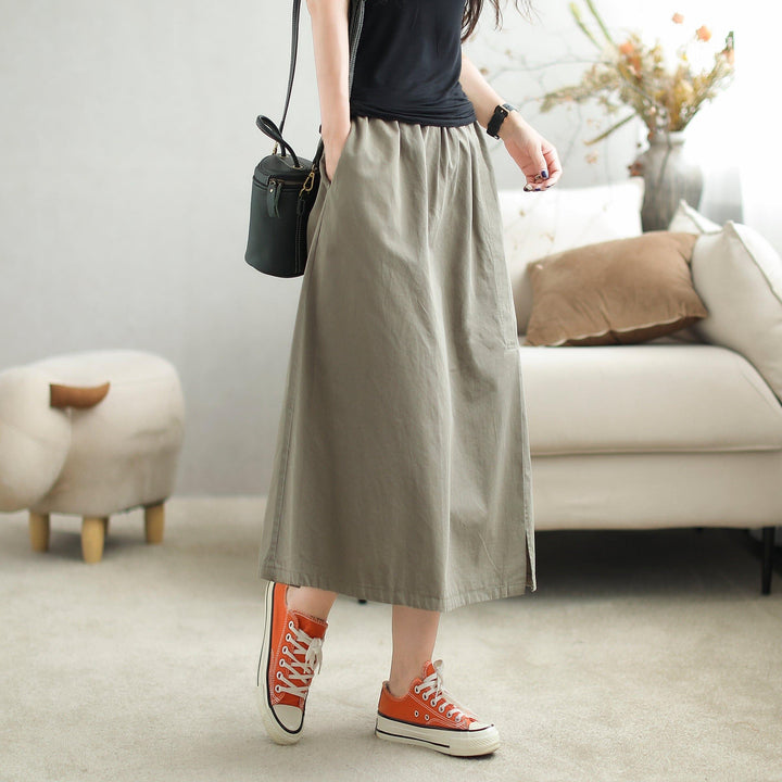 Autumn Casual Minimalist Cotton A-Line Skirt - ZYLIRA