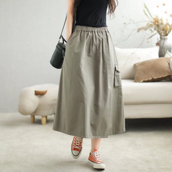 Autumn Casual Minimalist Cotton A-Line Skirt - ZYLIRA